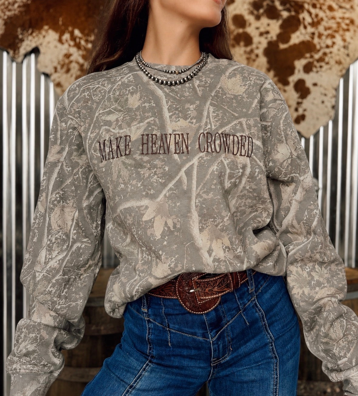 Make Heaven Crowded Embroidered Camo Sweatshirt