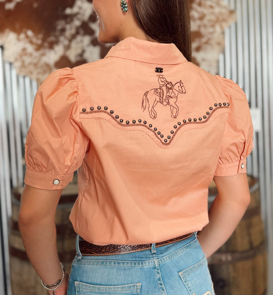 Peach Studded Pearl Snap