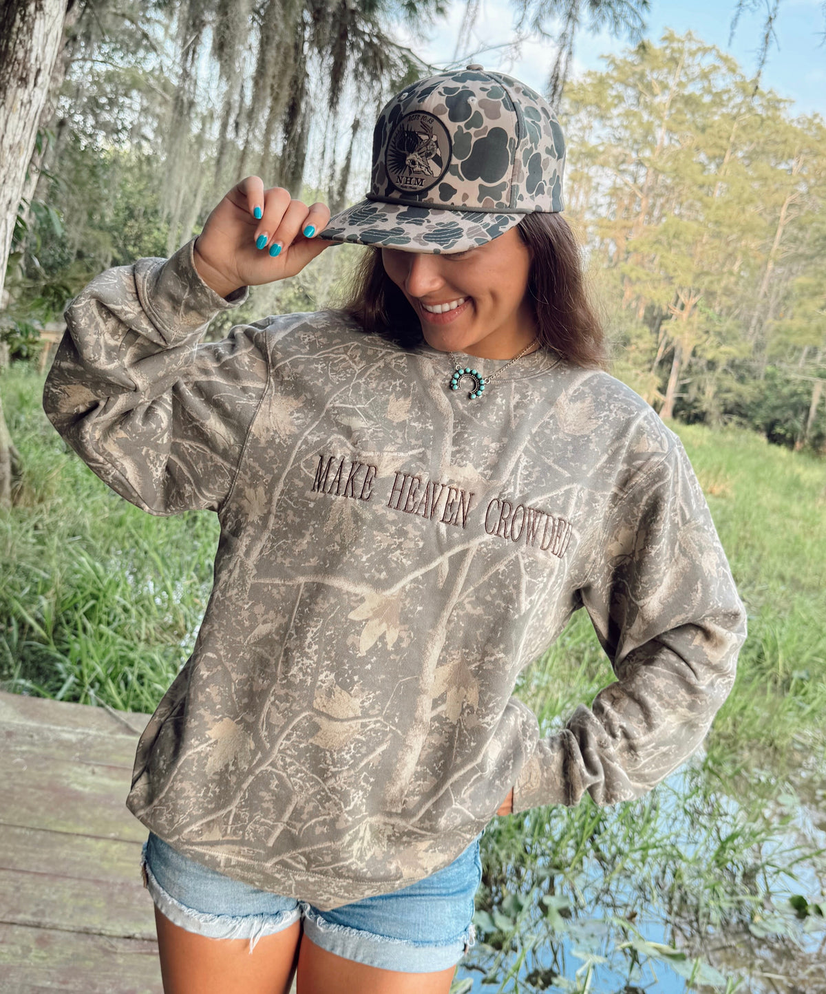 Make Heaven Crowded Embroidered Camo Sweatshirt
