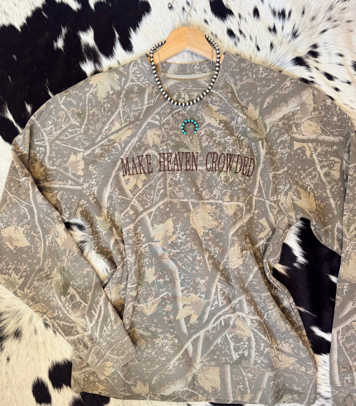 Make Heaven Crowded Embroidered Camo Sweatshirt