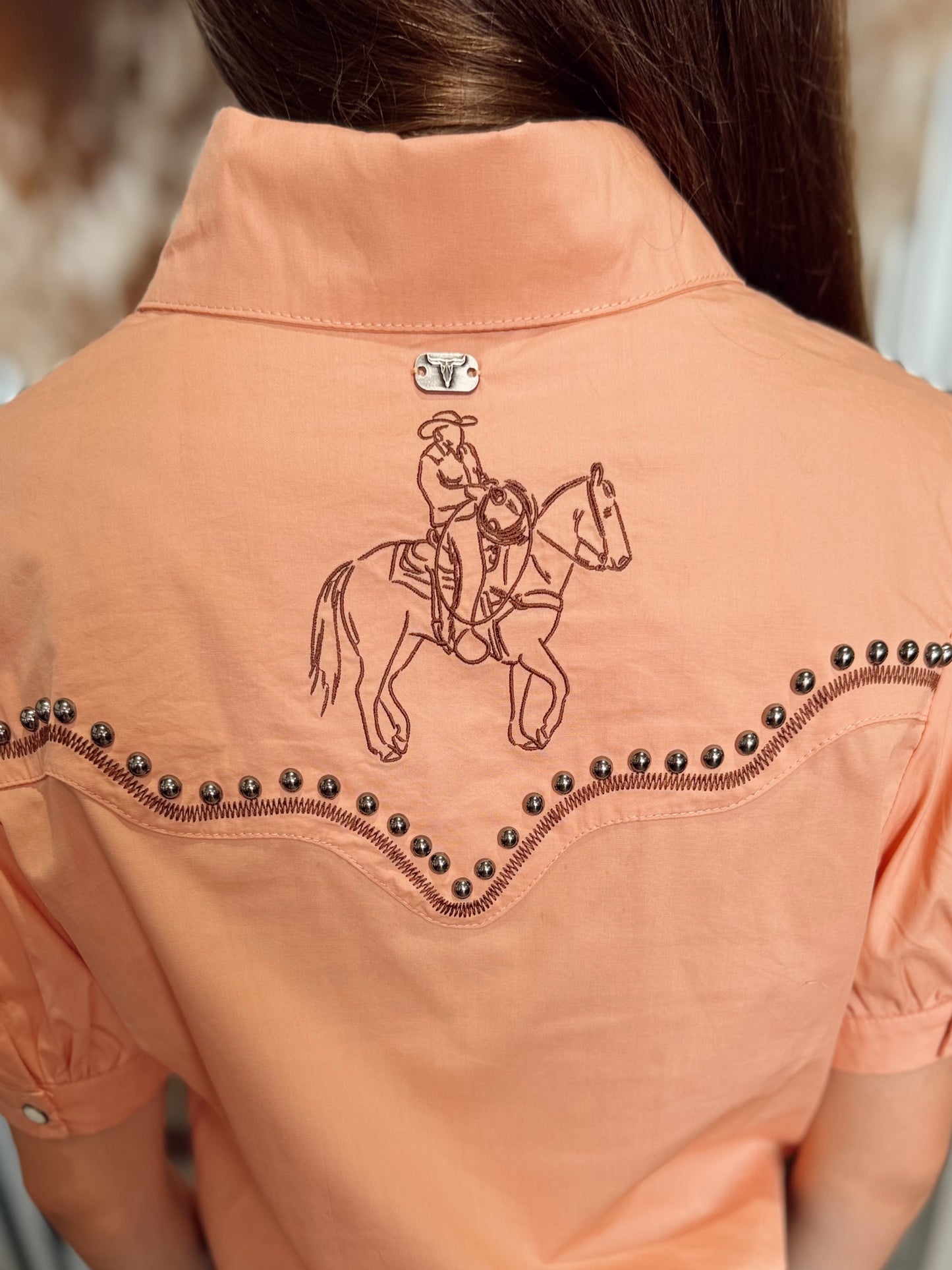 Peach Studded Pearl Snap