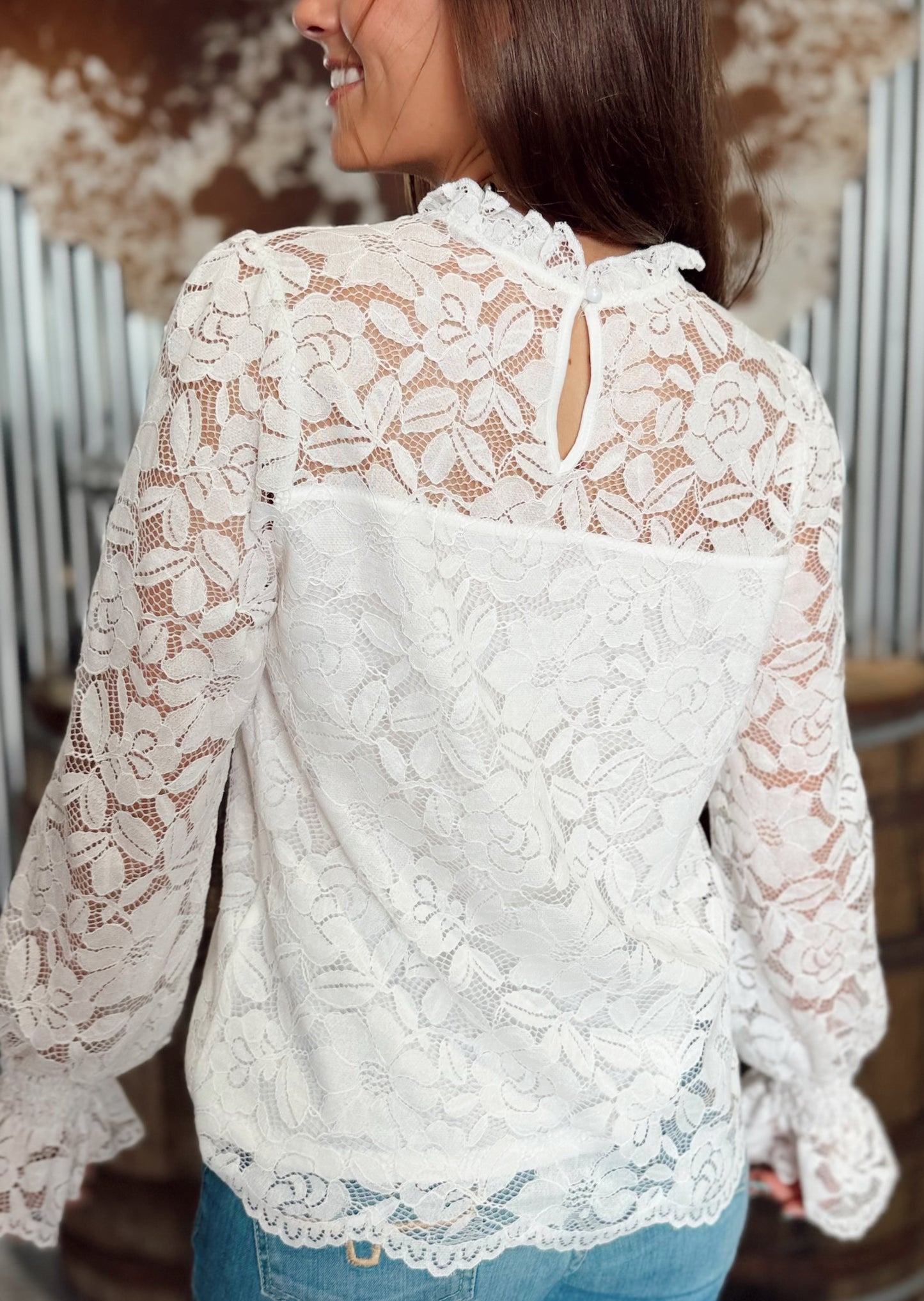 Ruffled Sheer Lace Blouse