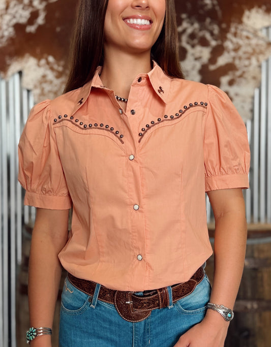 Peach Studded Pearl Snap