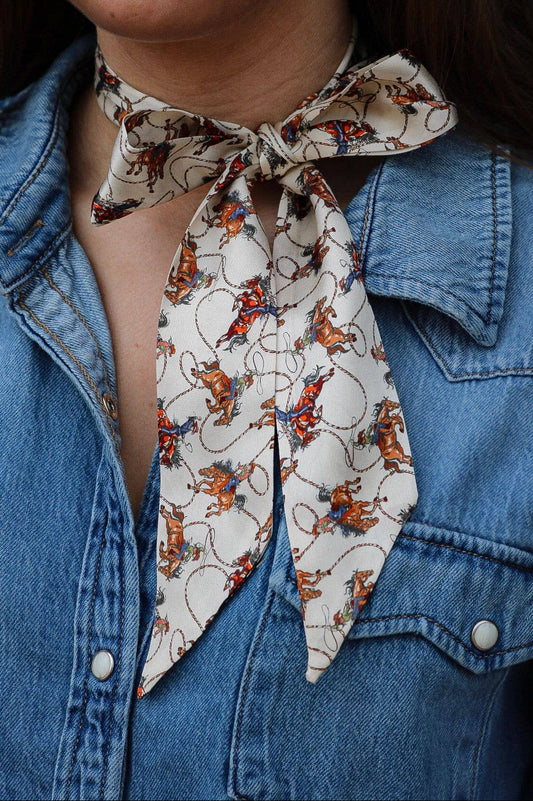 Bucking Cowgirls & Rope Pattern Silk Twilly