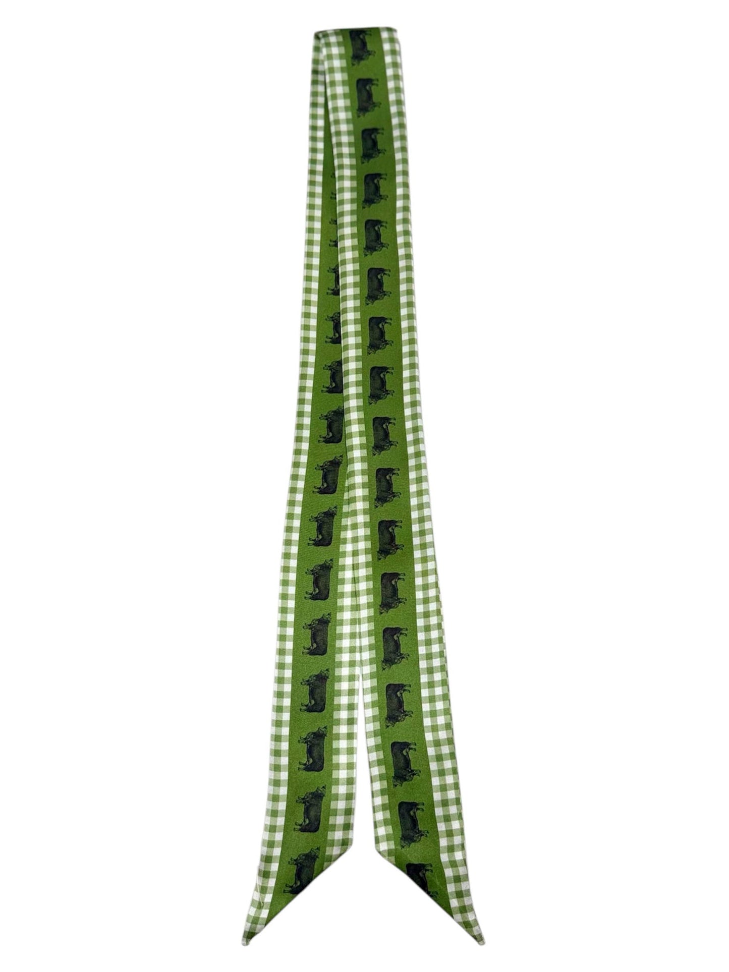 Sage Green Silk Twilly Scarf with Black Hereford Cow